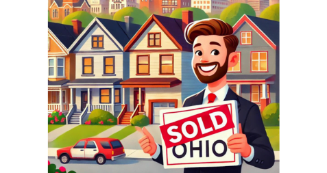 Man holding a sold sign.