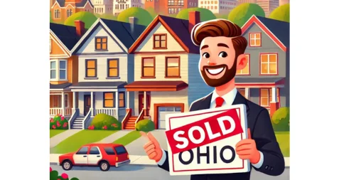 Man holding a sold sign.