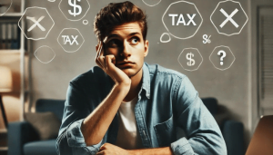 A young man considering the different taxes he'll have to pay when selling.